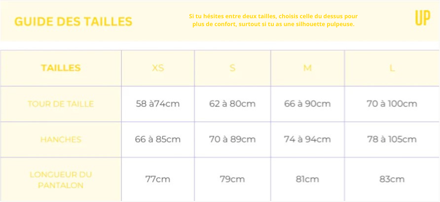 Guide des tailles legging epure